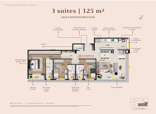 Aldana Empire - Planta 3 suítes com 125m² e 2 Vagas