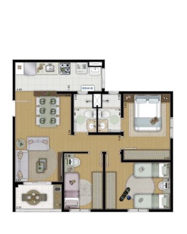 planta com opção de 3 quartos