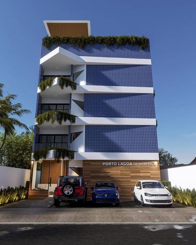 Fachada moderna com arquitetura contemporânea, acabamento sofisticado e visual imponente que valoriza o empreendimento.