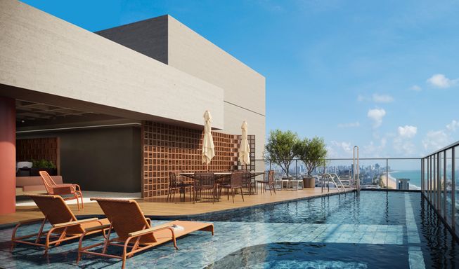 Piscina com hidromassagem e borda infinita