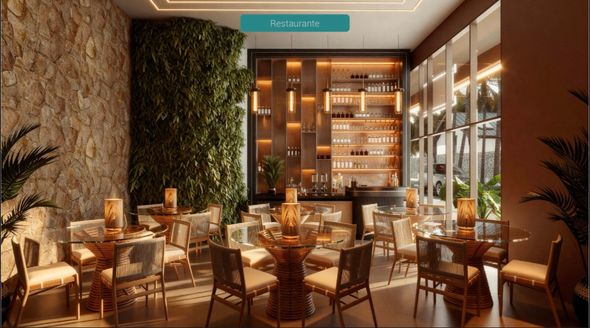 Restaurante , ambiente elegante e convidativo, pensado para experiencia dos hospedes.