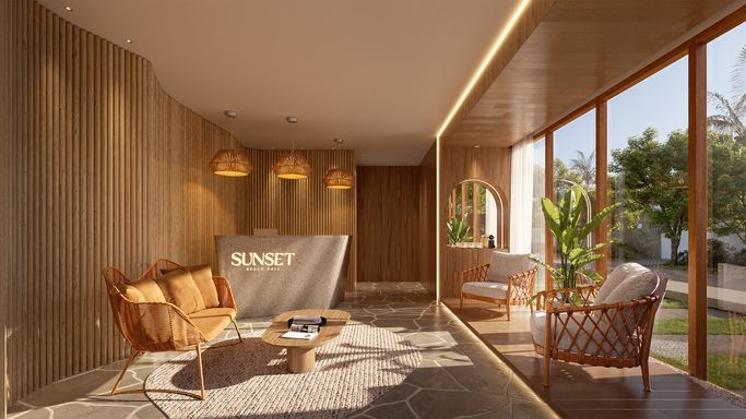 Recepção elegante e com iluminação aconchegante