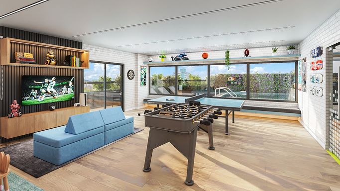 Lazer completo em lançamento residencial na Vila Mirim, Praia Grande, com espaços para diversão, descanso e convivência, próximo à praia e ao futuro Villamar Shopping.
