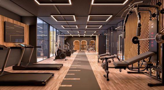 Academia completa e moderna em condomínio, com espaço para exercícios, saúde, bem-estar e qualidade de vida