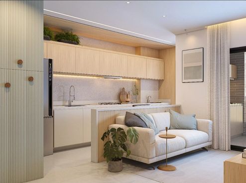 Cozinha de apartamento novo em Praia Grande