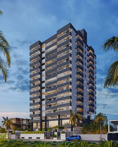 Fachada do lançamento residencial de 2 dormitórios na Vila Mirim, Praia Grande, próximo à praia e ao futuro Villamar Shopping.