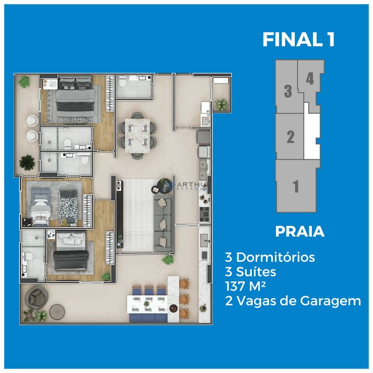 Apartamento 3 dormitórios frente mar à venda no Flórida, Praia Grande – 137 m² - foto 10