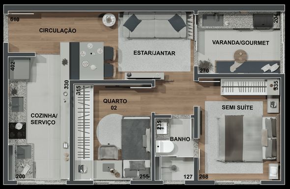 52m² COM VARANDA Planta