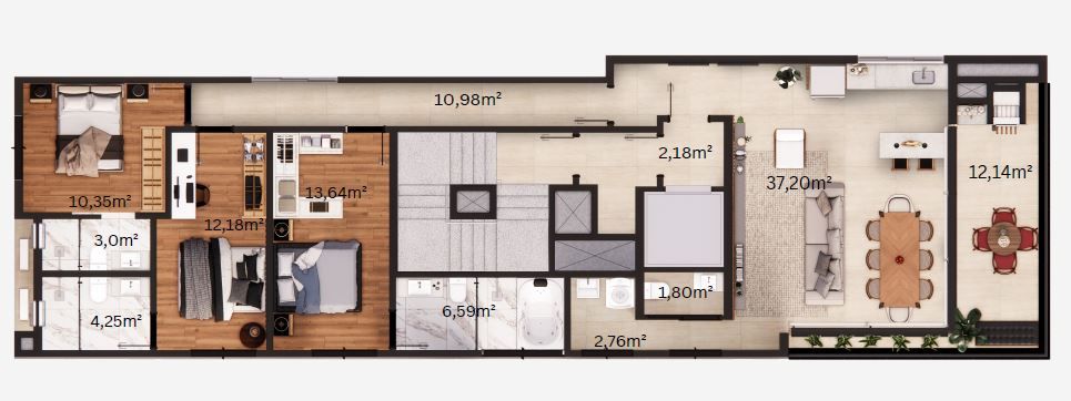 Planta do apartamento com 3 suítes