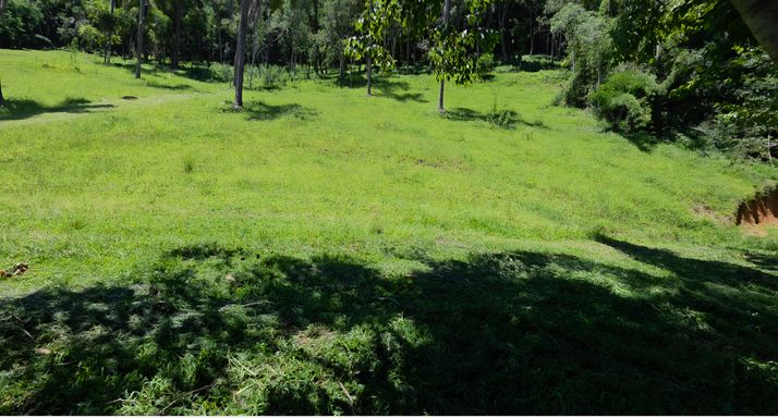 Ampla área plana gramada