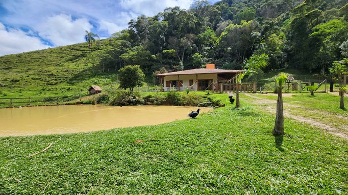 GRAMADO, PATO, AÇUDE E CASA COM BOSQUE