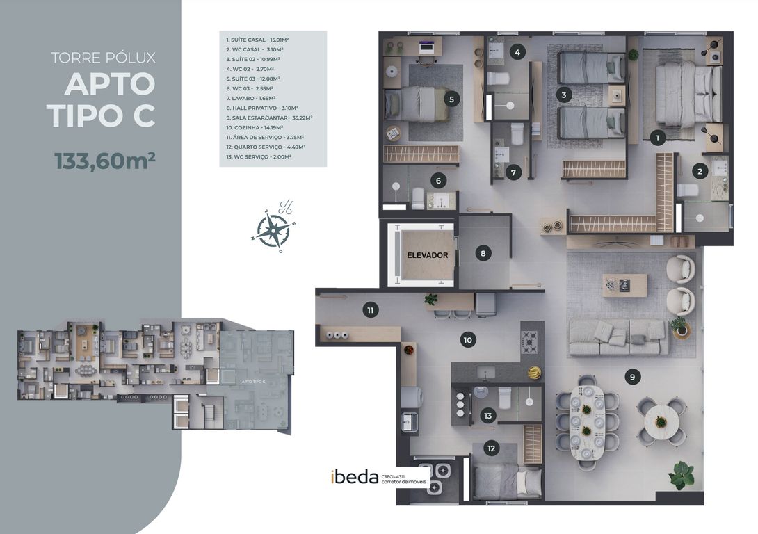 Apartamento à venda com 3 quartos, 134m² - Foto 4