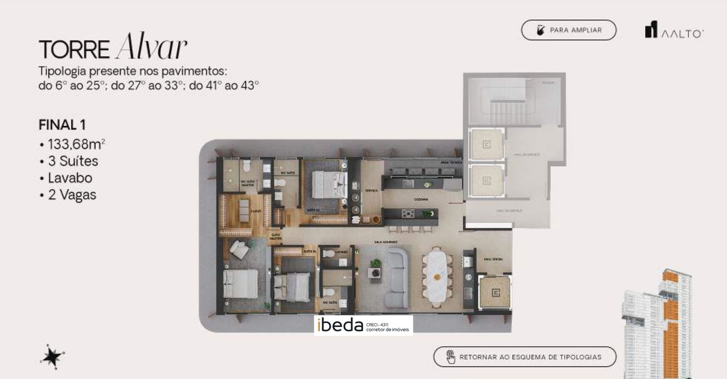 Apartamento à venda com 3 quartos, 134m² - Foto 1