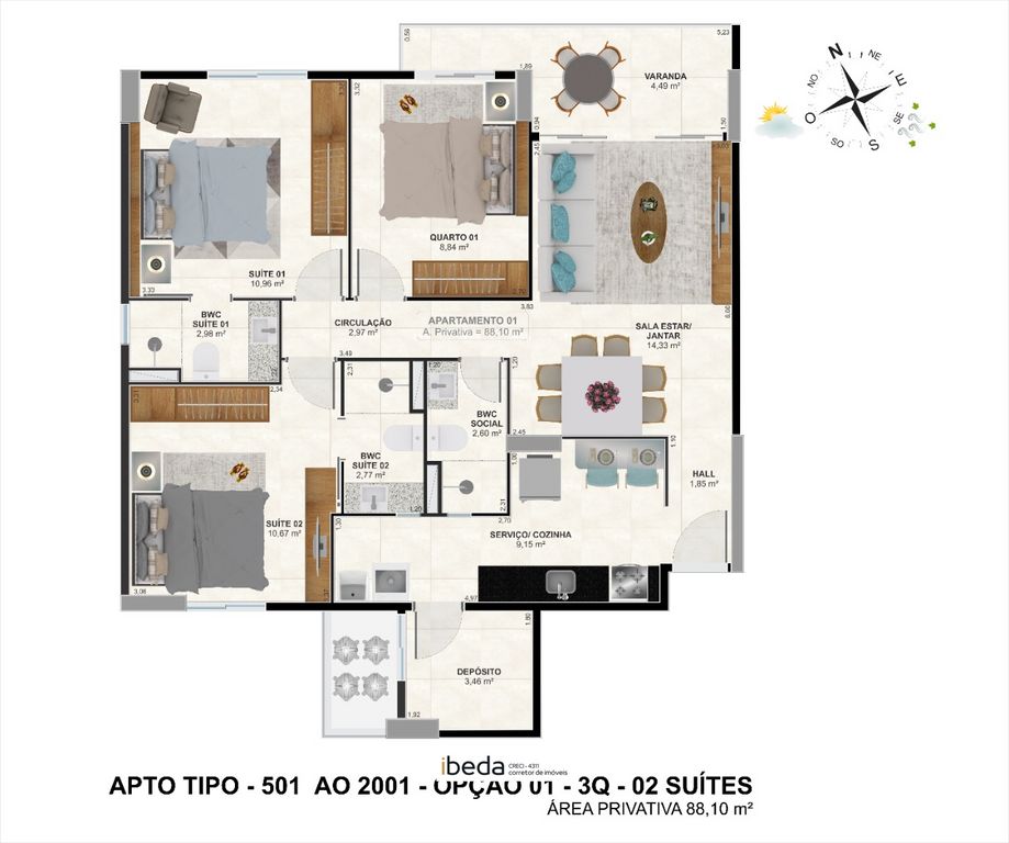 Apartamento, 3 quartos, 88 m² - Foto 3