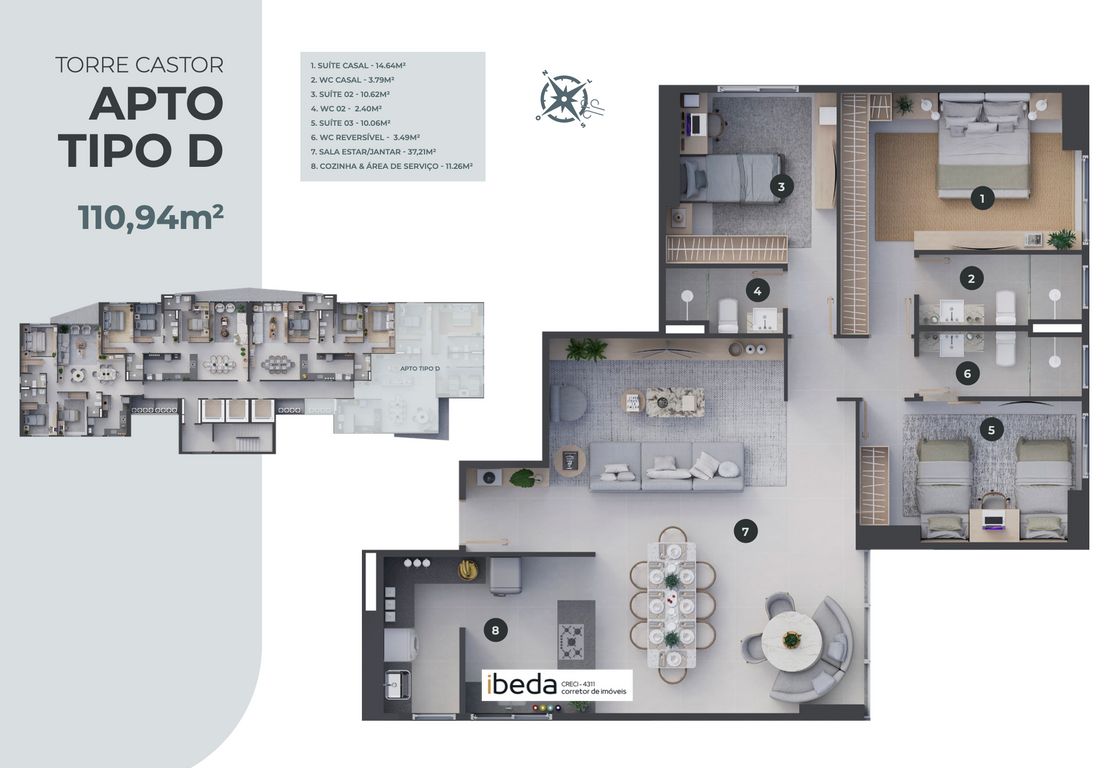 Apartamento à venda com 3 quartos, 111m² - Foto 1
