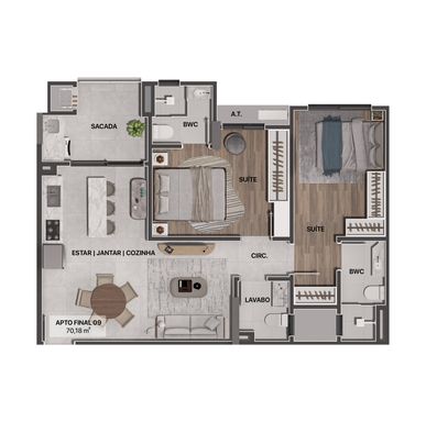 Planta Tipo 09 - 70,18m²