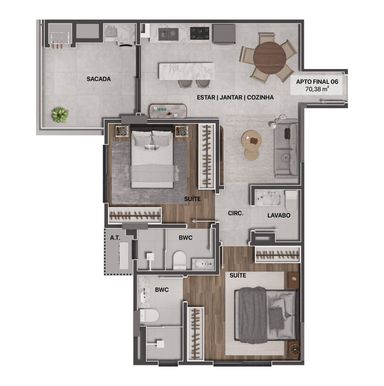 Planta Tipo 06 - 70,38m²