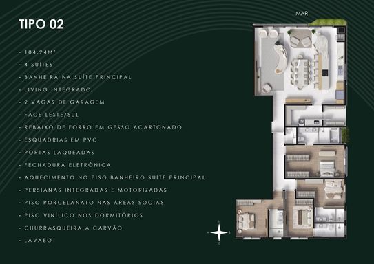 Planta Baixa Tipo 02 - 4 Suítes