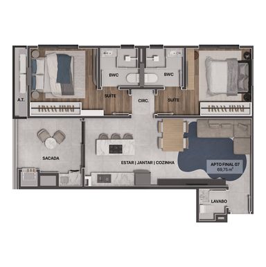 Planta Tipo 07 - 69,75m²