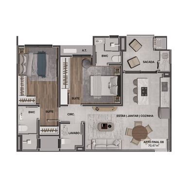Planta Tipo 08 - 70,47m²