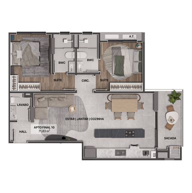 Planta Tipo 10 - 71,83m²