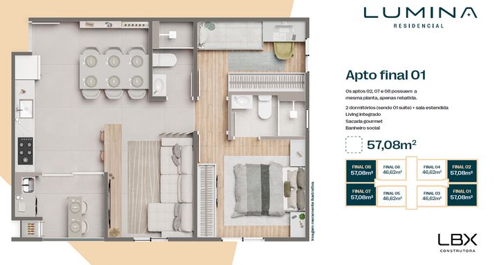 Planta Baixa 57,08m² - Lumina Residencial