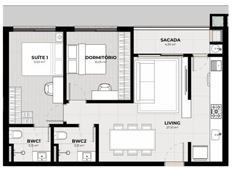 Planta apartamento com 2 suítes Terrá Jurerê