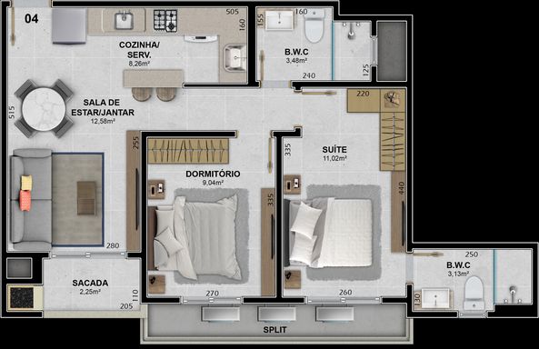 Final 4: 1 Suíte + 1 dormitório