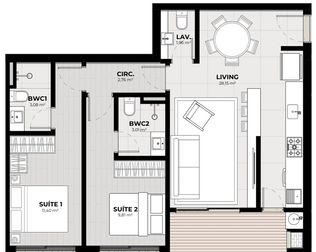 Planta apartamento de 2 suítes no Terrá Jurerê