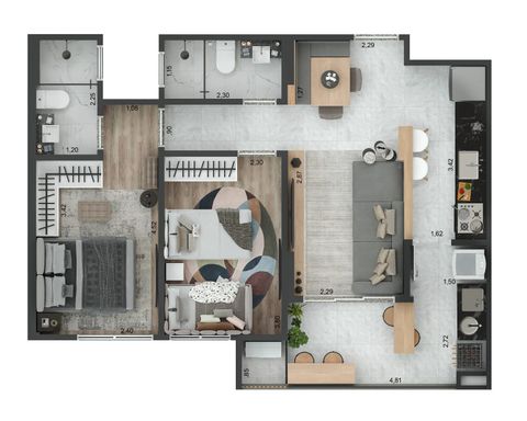 FINAL 3
57,31m² de ÁREA ÚTIL
1 SUÍTE E 1 DORM.
1 VAGA COLETIVA OU PRIVADA