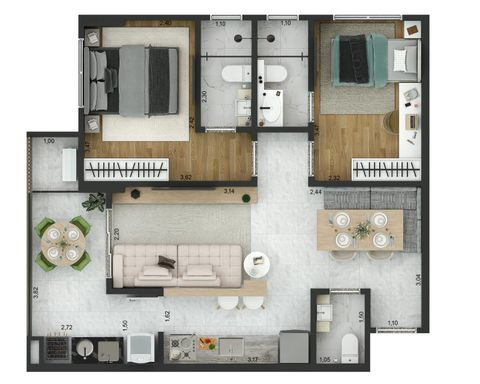 FINAL 5
61,89m² de ÁREA ÚTIL
2 SUÍTES
1 VAGA COLETIVA OU PRIVADA