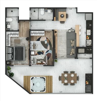 APTO 13 - GARDEN
57,31 M² +
16,92 M² ÁREA EXCLUSIVA
1 SUÍTE E 1 DORM.
1 VAGA PRIVADA