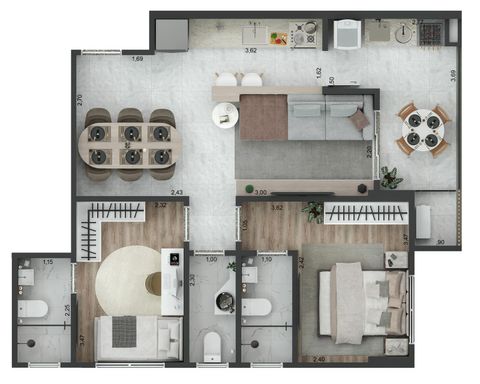 FINAL 2
63,60m² de ÁREA ÚTIL
2 SUÍTES
1 VAGA COLETIVA OU PRIVADA