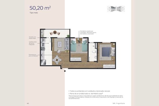 Planta 50,20m² - Essencial Residence
