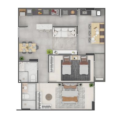 Final 3 - Apartamento de 2 dorms sendo 1 suíte, 77  m²