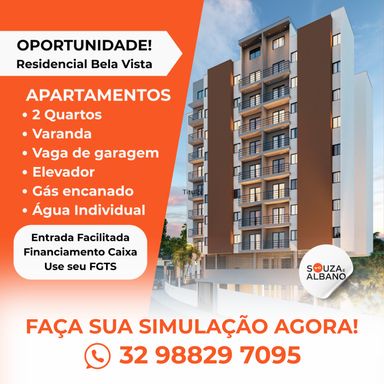 Apartamento novo na planta com 2 quartos no Bom Jardim – a partir de R$ 229.900
📍 Rua Luiz Fávero, s/n – Bom Jardim – Muriaé/MG
Souza e Albano Serviços Imobiliários
📞 (32) 99829-7059 | CNPJ: 53.373.878/0001-39
