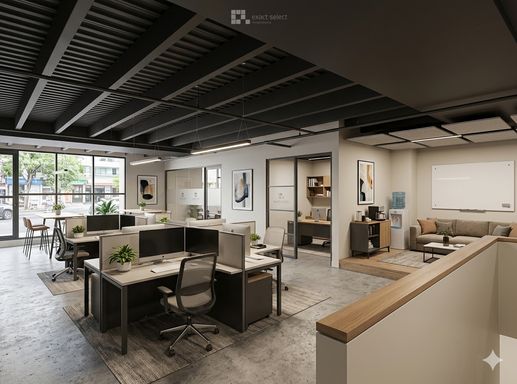Imagem em perspectiva para layout de escritório corporativo