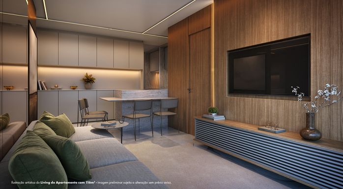 Living Apto 116m² - 3 dorms, 2 suites
