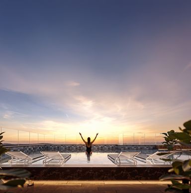 Pespectiva da piscina com vista livre privilegiada
