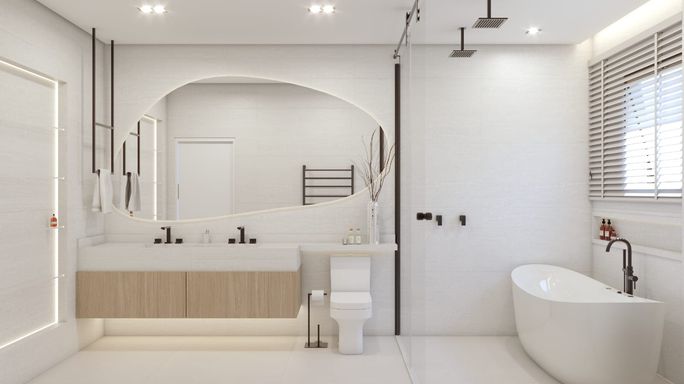 Perspectiva do banheiro da suíte