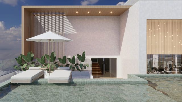 Perspectiva da piscina adulto e infantil