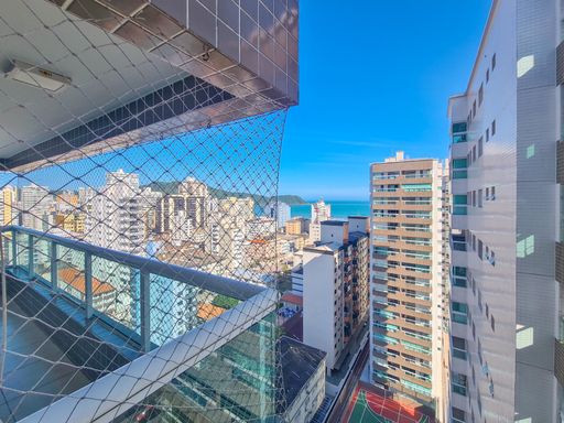 ampla varanda gourmet com vista mar privilegiada, tela de proteção, andar alto