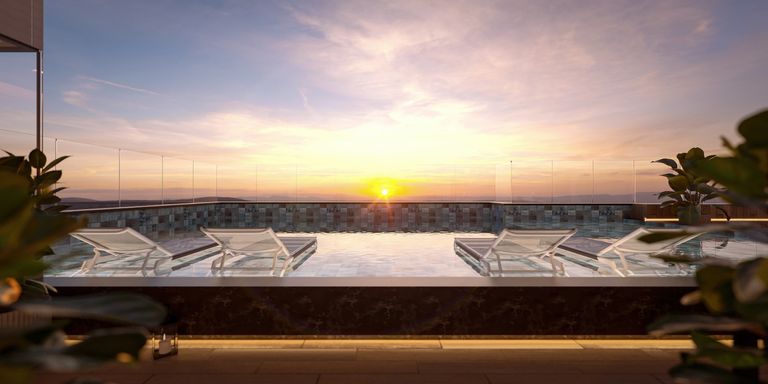 Pespectiva da piscina com vista livre privilegiada
