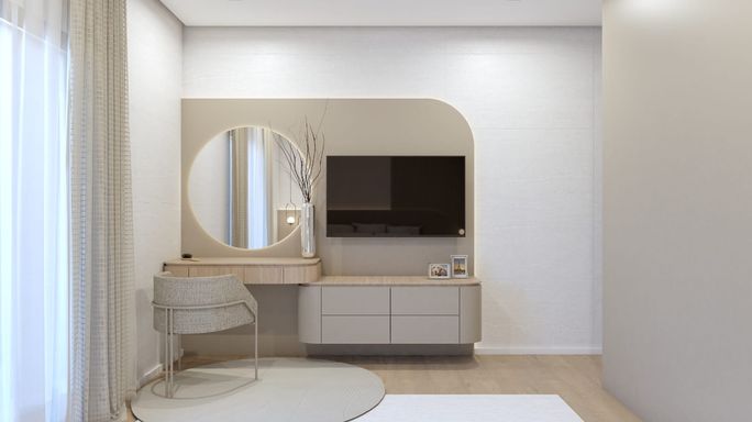 Perspectiva do dormitório com acesso a sacada