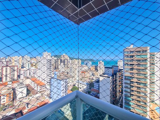 ampla varanda gourmet com vista mar privilegiada, tela de proteção, andar alto