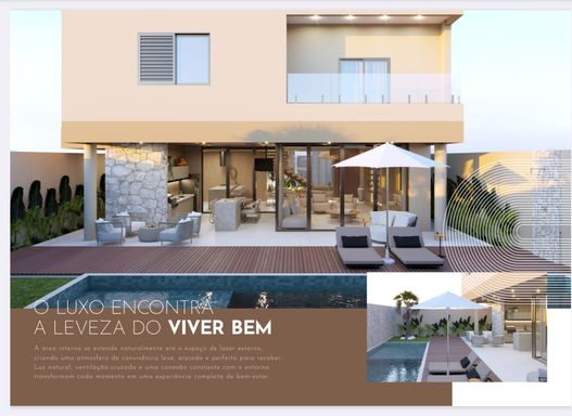 Perspectiva do amplo quintal com piscina e espaço gourmet