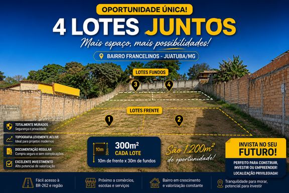 4 Lotes com alto potencial de valorização. 2 lotes na parte inferior e 2 lotes na parte superior.