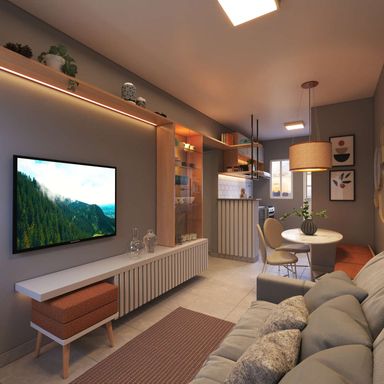 Sala de tv com painel