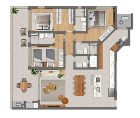 Planta 3 Suítes