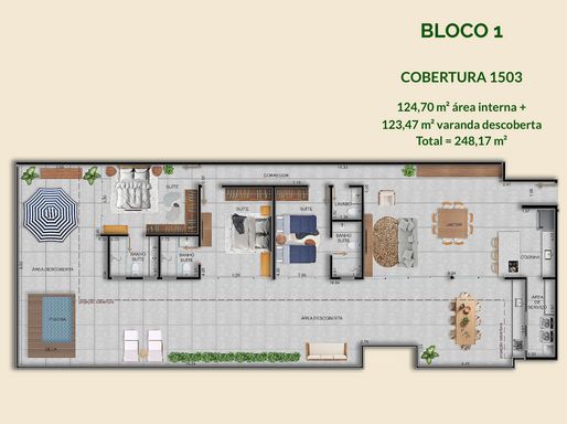 Planta 124,70 m² 0 248,17 m² total.